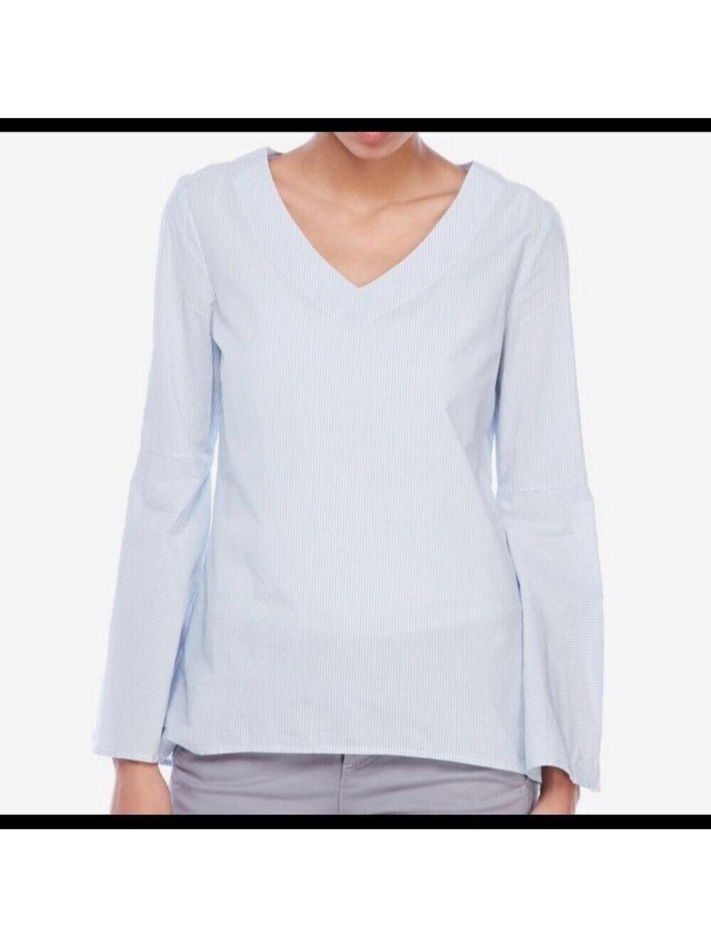 $5 SALE Max Jeans Pinstripe Bell Sleeve Cotton Top Size S